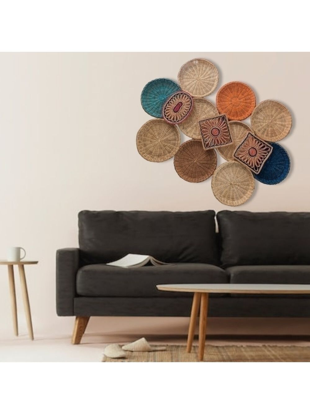 Wicker Basket and Woven Trivets Wall Decor set - 13 pieces